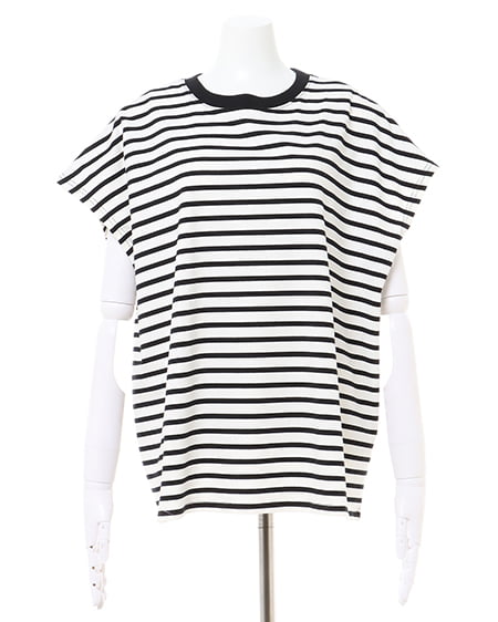 INGNI（イング） ボーダーフレンチスリーブTシャツ ｵﾌﾎﾜｲﾄ/ｸﾛ