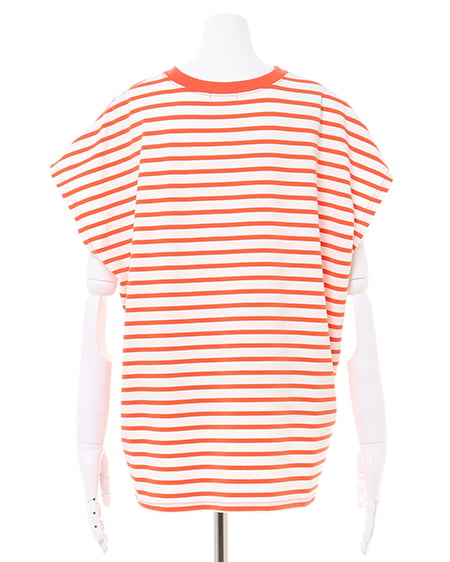 INGNI（イング） ボーダーフレンチスリーブTシャツ ｵﾌﾎﾜｲﾄ/ｵﾚﾝｼﾞ