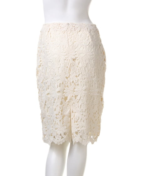 INGNI（イング） リブニットxレースタイトスカート／SET／B ｸﾛ/ｵﾌﾎﾜｲﾄ