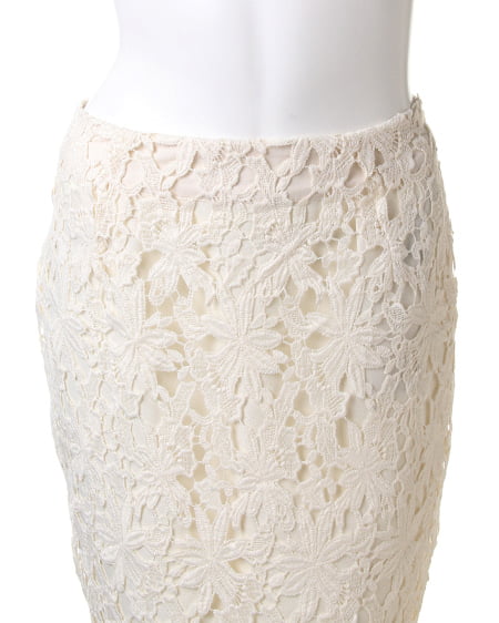 INGNI（イング） リブニットxレースタイトスカート／SET／B ｸﾛ/ｵﾌﾎﾜｲﾄ