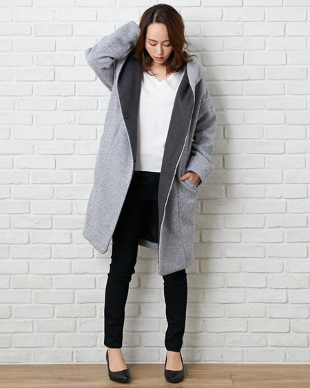 INGNI（イング） L90フーデットコートxVネックニット／SET ｸﾞﾚｰ/ｵﾌﾎﾜｲﾄ