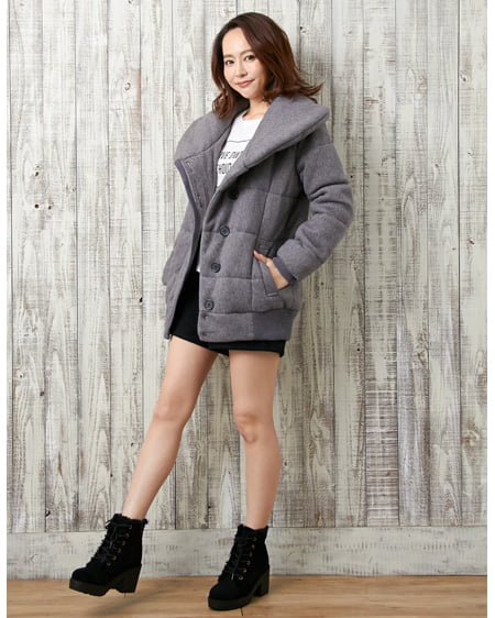 INGNI（イング） 中綿リブコートxロンTシャツ／SET ﾁｬｺｰﾙｸﾞﾚｰ/ｵﾌﾎﾜｲﾄ