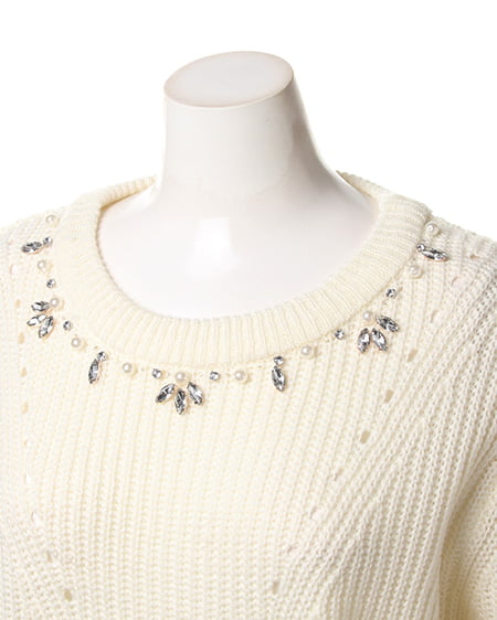 INGNI（イング） ムートンコートx装飾付畦ニット／SET ｷｬﾒﾙ/ｵﾌﾎﾜｲﾄ