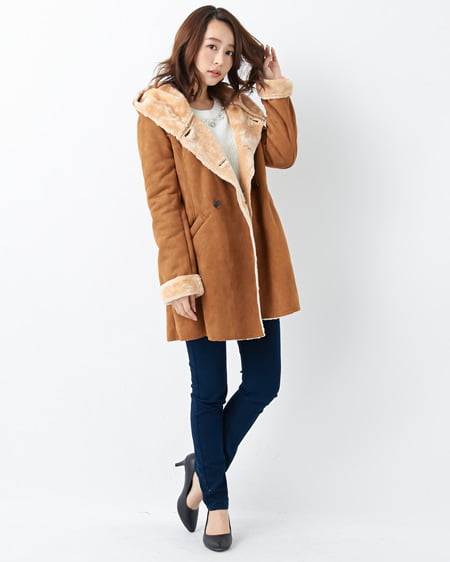 INGNI（イング） ムートンコートx装飾付畦ニット／SET ｷｬﾒﾙ/ｵﾌﾎﾜｲﾄ