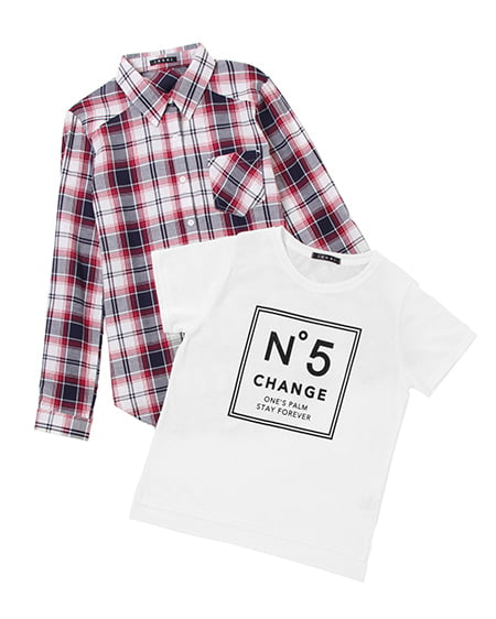 INGNI(イング) チェック柄シャツ＋No5Tシャツ／SET コン/オフホワイト