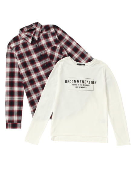 INGNI(イング) オンブレーチェック柄シャツ＋BOXロゴT／SET ｺﾝ/ｵﾌﾎﾜｲﾄ