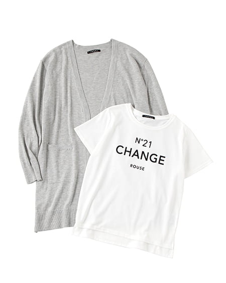 INGNI(イング) 天竺ロングカーデ＋N.21Tシャツ／SET ｸﾞﾚｰ/ｵﾌﾎﾜｲﾄ