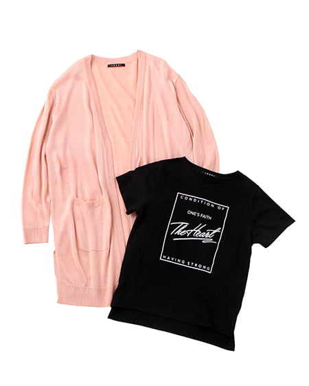 INGNI(イング) 天竺カーデ＋枠ロゴTシャツ／SET ﾋﾟﾝｸ/ｸﾛ
