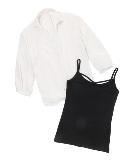 INGNI(イング) 裾タックスキッパーシャツ＋バインダーキャミ／SET オフホワイト/クロ