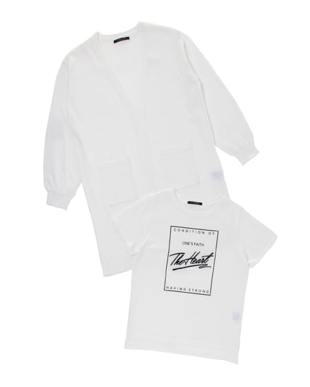 INGNI(イング) ロングカーデ＋枠ロゴTシャツ／SET／A オフホワイト/オフホワイト