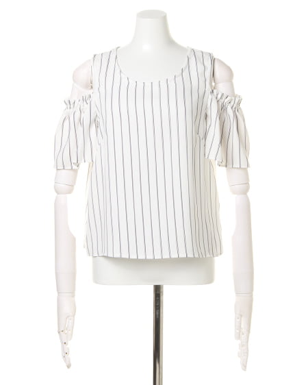 INGNI(イング) 肩開きトップス+サッシュ付ワイドパンツ/SET オフホワイト/クロ