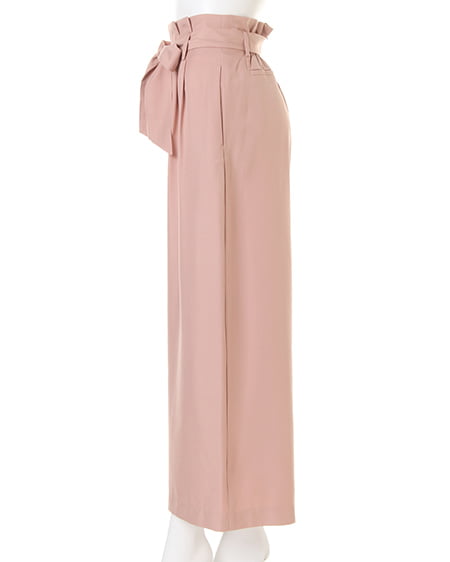 INGNI(イング) 肩開きトップス+サッシュ付ワイドパンツ/SET オフホワイト/クロ