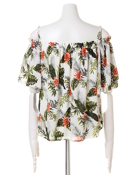 INGNI（イング） リーフ柄オフショル＋サッシュ付パンツ／SET ｵﾌﾎﾜｲﾄ