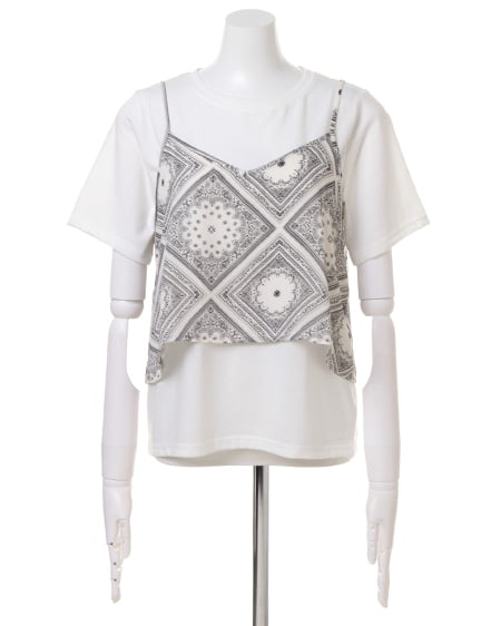 INGNI（イング） ビスチェTシャツ＋ベルト付ガウチョ／3点SET ｵﾌﾎﾜｲﾄ