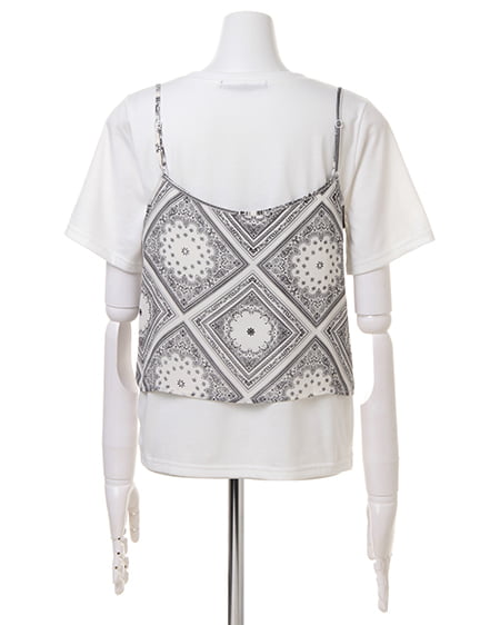 INGNI（イング） ビスチェTシャツ＋ベルト付ガウチョ／3点SET ｵﾌﾎﾜｲﾄ