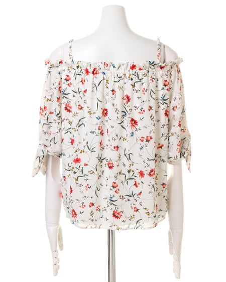 INGNI（イング） 花柄袖リボン＋前ボタン台形スカート／SET ｵﾌﾎﾜｲﾄ