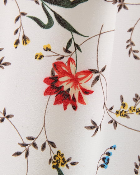 INGNI（イング） 花柄袖リボン＋前ボタン台形スカート／SET ｵﾌﾎﾜｲﾄ