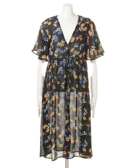 INGNI（イング） NEW花柄ガウン×Tシャツ＋ワイドパンツ／3点SET ｸﾛ