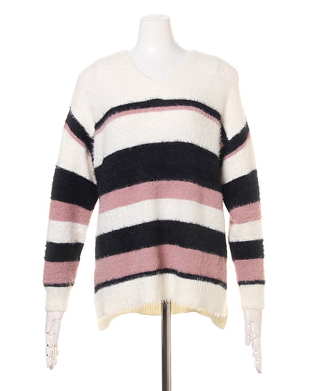 INGNI（イング） フェザーボーダーニット＋デニムワイド／SET ｵﾌﾎﾜｲﾄ/ｺﾝ