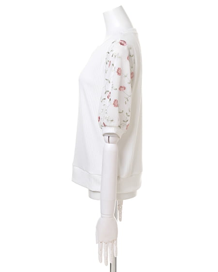 INGNI（イング） 袖刺繍トップス＋サッシュ付キュロットスカート／3点SET ｵﾌﾎﾜｲﾄ