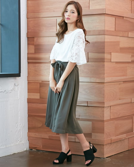 【9／25までの限定販売セット】袖レースTOPS＋サッシュ付スカーチョ／SET
