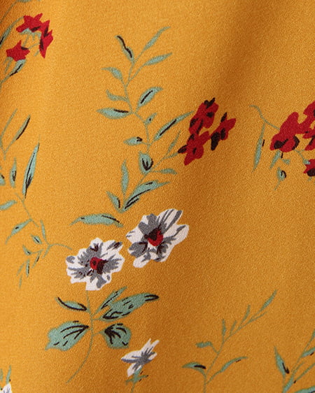 INGNI(イング) 花柄スタンドネックブラウス+スエードサッシュ付タックフレア/SET マスタード