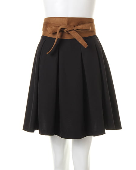 INGNI(イング) 花柄スタンドネックブラウス+スエードサッシュ付タックフレア/SET マスタード