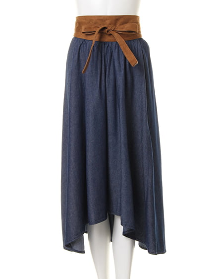 INGNI（イング） ストライプオフショル＋スエードサッシュ付スカート／SET ｵﾌﾎﾜｲﾄ