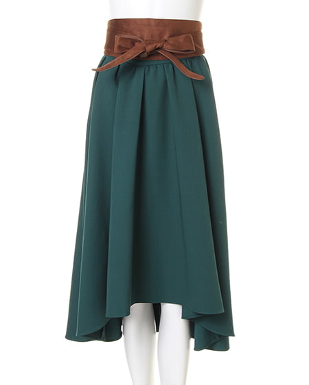 INGNI（イング） ボリューム袖TOPS＋スエードサッシュ付スカート／SET ｸﾛ