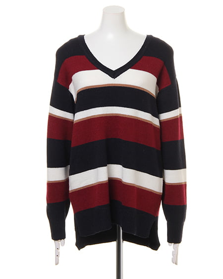 INGNI（イング） ボーダーニット＋刺繍前ボタンスカート／SET ｺﾝ/ﾎﾞﾙﾄﾞｰ