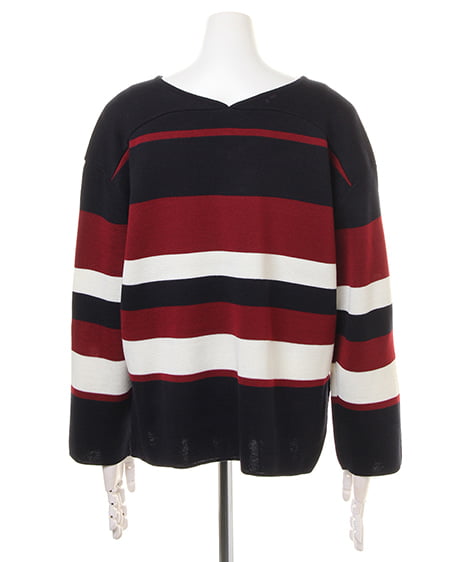 INGNI（イング） ボーダーニット＋刺繍前ボタンスカート／SET ｺﾝ/ﾎﾞﾙﾄﾞｰ