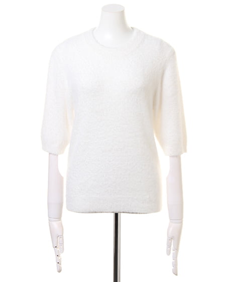 INGNI（イング） フェザー5分袖ニット＋刺繍前ボタンスカート／SET ｵﾌﾎﾜｲﾄ