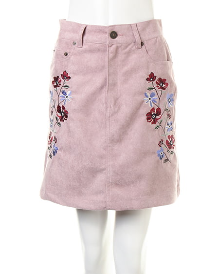 INGNI（イング） フェザー5分袖ニット＋刺繍前ボタンスカート／SET ｵﾌﾎﾜｲﾄ