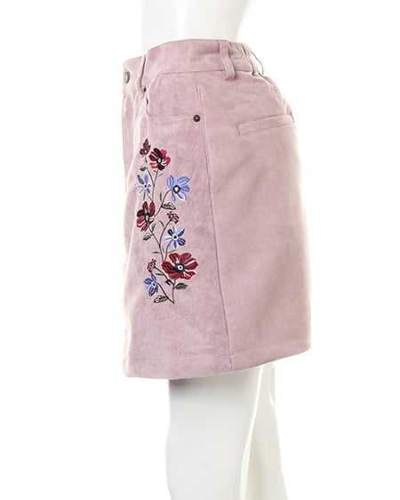 INGNI（イング） フェザー5分袖ニット＋刺繍前ボタンスカート／SET ｵﾌﾎﾜｲﾄ