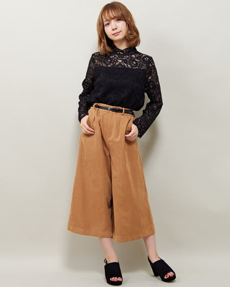 INGNI(イング) ハイネックレースTOP＋ベルト付ピーチガウチョ／SET クロ/A