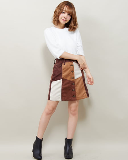 INGNI(イング) フェザー5分袖ニット＋パッチワークスカート／SET オフホワイト