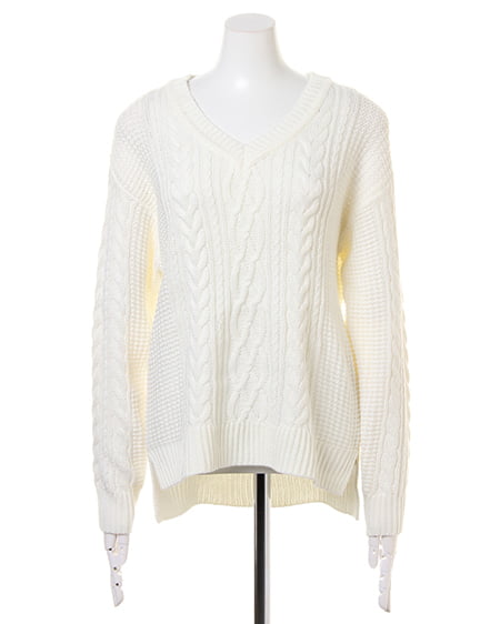 INGNI（イング） ケーブルニット＋サッシュ付イレヘムスカート／SET ｵﾌﾎﾜｲﾄ