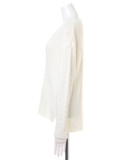 INGNI（イング） ケーブルニット＋サッシュ付イレヘムスカート／SET ｵﾌﾎﾜｲﾄ