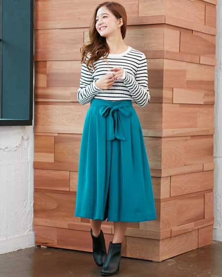 INGNI(イング) 装飾付ニット＋サッシュ付スカーチョ／SET ボーダー