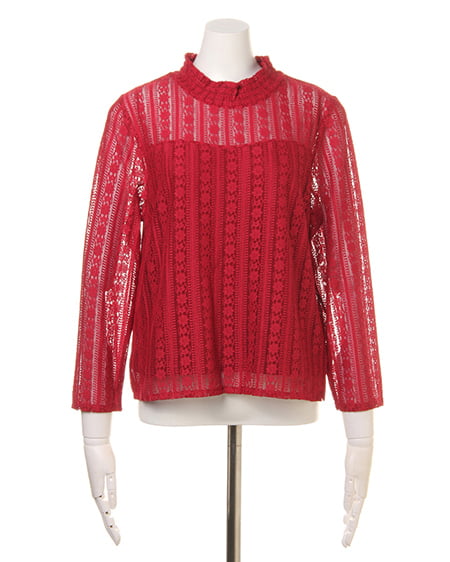 INGNI(イング) ハイネックストライプレースTOPS+イレヘムスカート/SET ボルドー