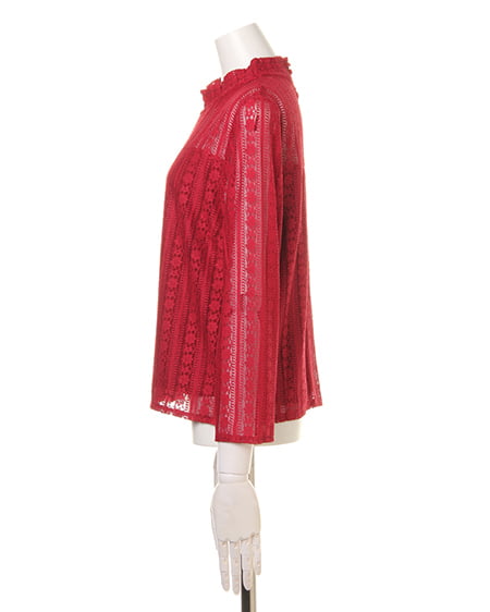 INGNI(イング) ハイネックストライプレースTOPS+イレヘムスカート/SET ボルドー