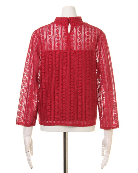 INGNI(イング) ハイネックストライプレースTOPS+イレヘムスカート/SET ボルドー