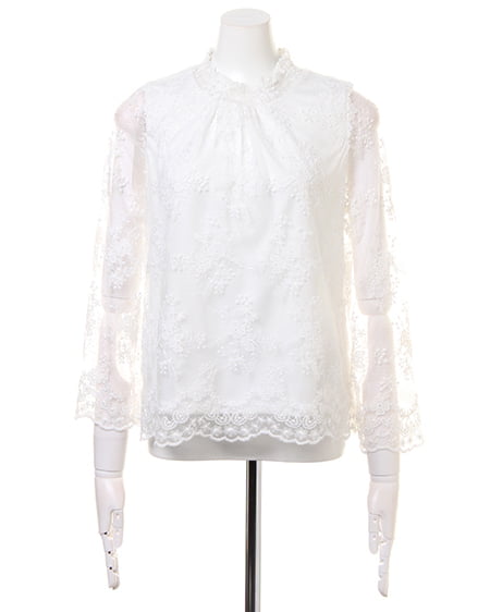 INGNI（イング） チュール刺繍TOPS＋サッシュ付ミディスカート／SET ｵﾌﾎﾜｲﾄ