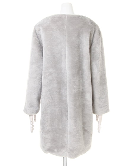 INGNI（イング） ノーカラーフェイクファーコート＋リブニットA／SET ｸﾞﾚｰ