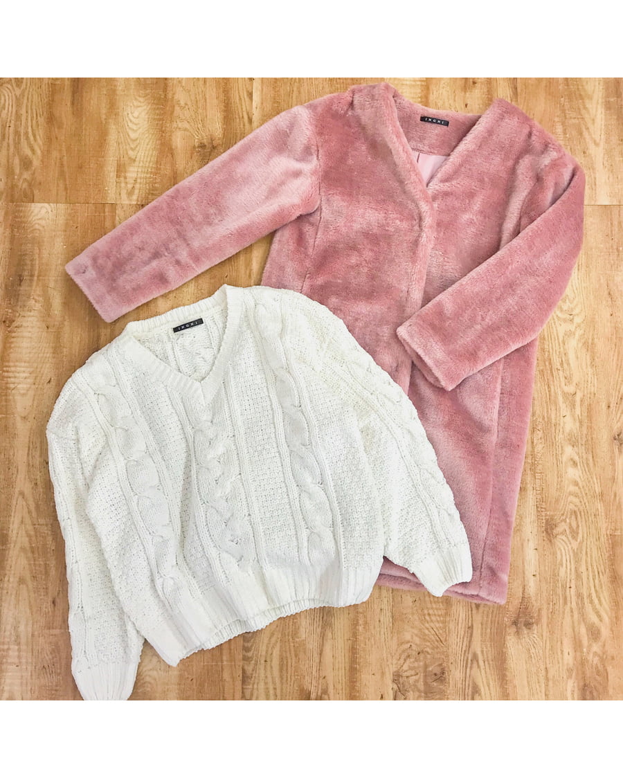 レディース フェイクファーコート／ノーカラー baby pink
