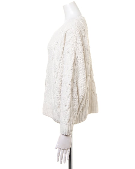 INGNI（イング） モールケーブルVネックニット＋ピーチイレヘムスカート／SET ｵﾌﾎﾜｲﾄ