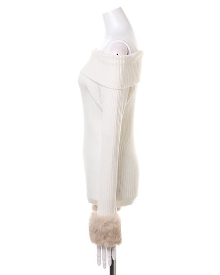 INGNI（イング） 袖ファーオフショルニット＋ピーチイレヘムスカート／SET ｵﾌﾎﾜｲﾄ