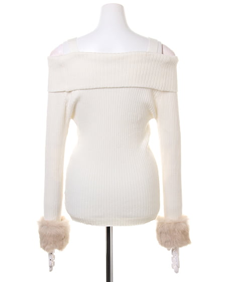 INGNI（イング） 袖ファーオフショルニット＋ピーチイレヘムスカート／SET ｵﾌﾎﾜｲﾄ