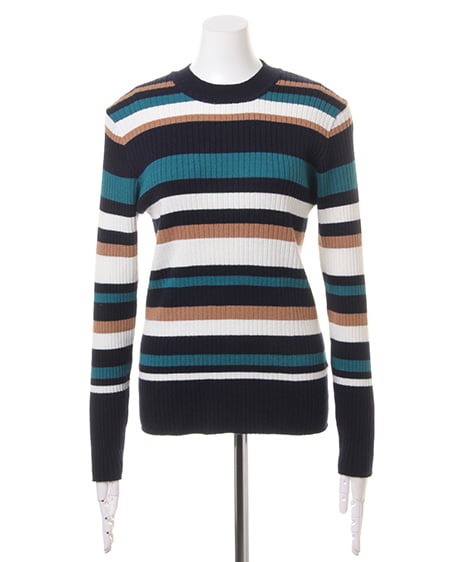 INGNI（イング） マルチボーダーハイネックニット＋ピーチイレヘムスカート／SET ｺﾝ