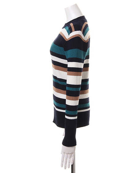 INGNI（イング） マルチボーダーハイネックニット＋ピーチイレヘムスカート／SET ｺﾝ